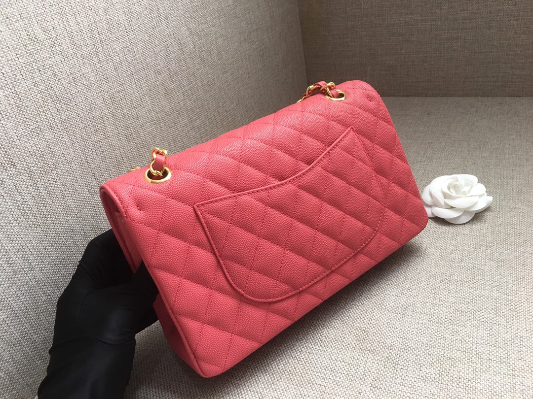 Medium Classic Flap Caviar Bag A01112 Rose Red/Gold